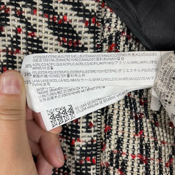 Zara Tweed‎ Blazer Metallic Wool Zebra Print Raw Hem Red Medium - Picture 12 of 13